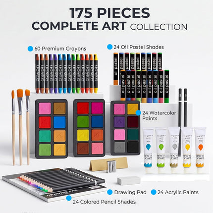 TMOL Art Supplies, 175-Pack Deluxe Art Set Drawing Painting Kit with 2 Drawing Pads, Acrylic Paints, Colored Pencils, Crayons, Art Kit in Wooden Case, Gift for Artist, Adults, Teens and Kids - Cherry