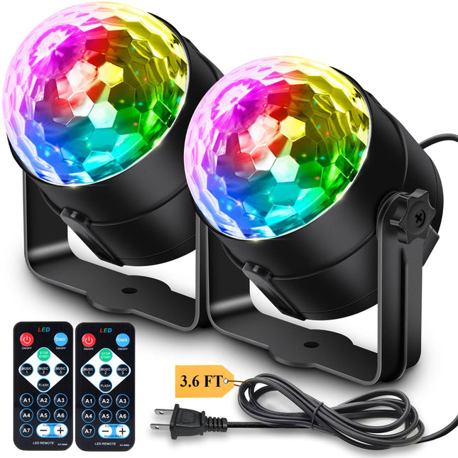 2-Pack Sound Activated Disco Ball Party Lights with Remote Control, Music Sync DJ Lighting Stage Strobe Light for Christmas Birthday Decorations Bachelorette Karaoke Home Room Dance Parties