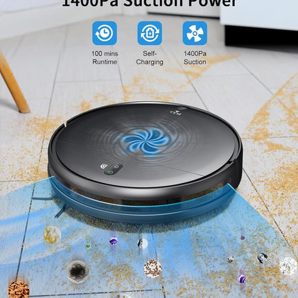Robot Vacuum And Mop Combo, 2 In 1 Mopping Robot Vacuum Cleaner With Schedule, Wifiapp, 1400Pa Max Suction, Selfcharging Robotic Vacuum, Slim, Ideal For Hard Floor, Pet Hair, Lowpile Carpet