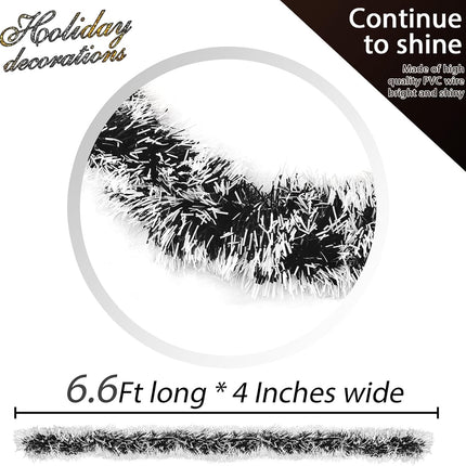 TURNMEON 5 Pack Total 33 Feet Tinsel Christmas Garlands Decoration Metallic Streamers Dark Green Christmas Tree Decor Holiday Xmas Party Supplies Indoor Outdoor Home Decor, Each 6.6 Ft