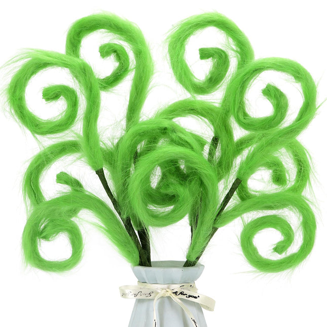 4Pcs Green Furry Christmas Tree Picks Decorations Elf Finger Branches Furry Spiral Curly Stems for Xmas Tree Topper Ornaments Vase Filler DIY Craft Garland Holiday Home Decor 17 Inches Tall (4, Green)