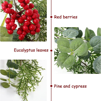 SOMYTING 6FT Christmas Garland, 2 Packs Artificial Eucalyptus Cedar Garland with Red Berry Artificial Red Berry Garland Faux Cypress Greenery Garland for Mantle Table Winter Christmas Holiday Decor