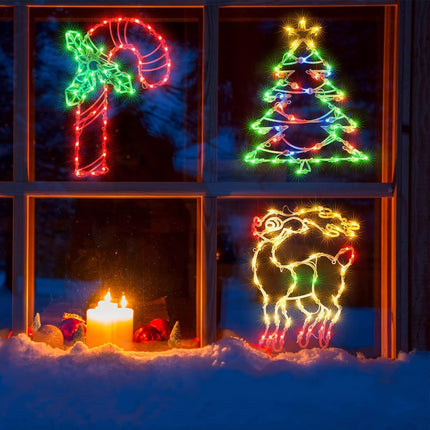 16" Christmas Window Silhouette Lights Decorations, 3 Pack Christmas Window Hanging Lights for Holiday Wall Indoor Window Decorations(Wreath, Tree and Candy Cane)