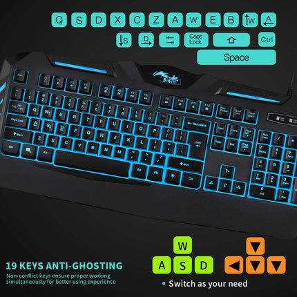 7 Colors LED Backlit Gaming Keyboard, Mechanical Feeling and Waterproof, Illuminated USB Wired Keyboard for Pro PC Gamer or Office