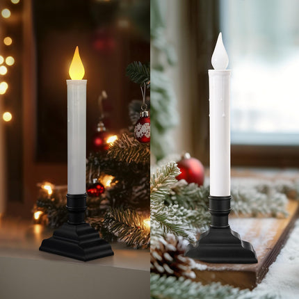 SURAIELEC 4 Pack Battery Operated Window Candles, Dusk-to-Dawn Window Lights with Removable Candle Holders, LED Flameless Candlesticks for Christmas Window, Mantel, Dining Table, Matte Black