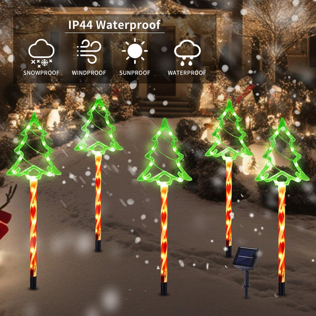 BRIGHTDECK Solar Christmas Pathway Lights Outdoor Decorations, 8 Modes Xmas Tree Candy Lights Waterproof Led Garden Stake Lights for Walkway Yard Lawn Porch Holiday Decor 5-Pack
