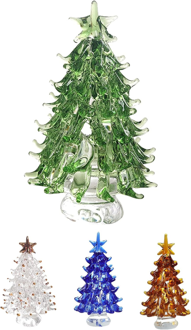 4PCS Crystal Christmas Tree Figurines Home Decor, Glass Christmas Tree Figurine, Christmas Tree Statues Decor for Bedroom, Collector's Item for Christmas Tree Lovers
