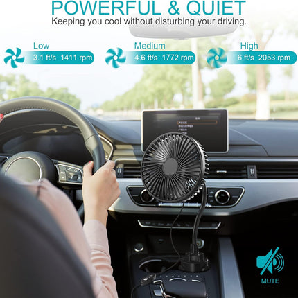 Car Fan, Usb Powered 6 Golf Cart Fan, 3 Speeds Portable Car Air Conditioner, 360° Rotation Car Cooling Fan With Flexible