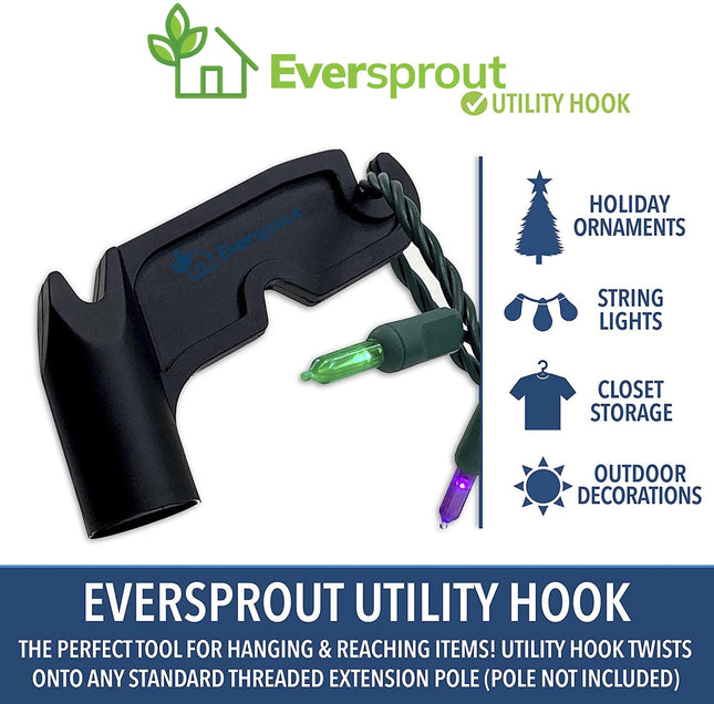 EVERSPROUT Utility Hook Installing and Hanging Christmas Lights, Bird feeders, Reaching High Places Lightweight, Fits on 3/4 inch Acme Thread Pole Tips (Hook Only, No Pole)