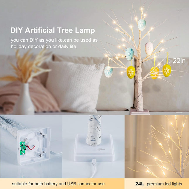 Woohaha 2FT Lighted Birch Tree with 24L Warm White LEDs,Mothers Day Decoration,Battery Powered Timer Money Tree,Artificial Mini Christmas Tree Card Tree for Home Party Wedding