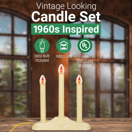 Tupkee Christmas Candolier Window Candles – with Flickering Bulbs – 3-Lights Indoor - Flameless Electric Window Candles Candelabra