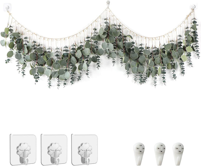 Eucalyptus Wall Decor Boho Wall Decor Artificial Greenery Hanging Plants Large Eucalyptus Fake Leaves 5.6 Feet for Bedroom (Green String)