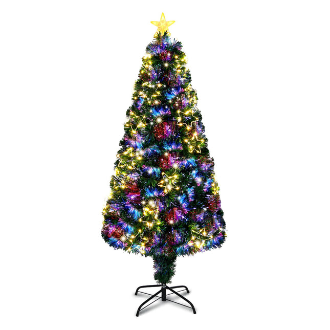 VINGLI 4ft Pre-lit Fiber Optic Christmas Artificial Tree w/Multicolor LED Lights, Stars & Star Topper, Xmas Full Tree for Indoor Holiday Home Decoration