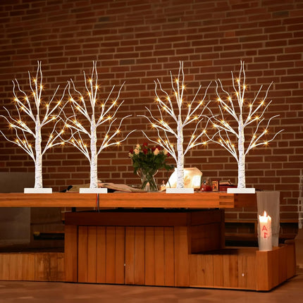 EAMBRITE Home Decorations Light Up White Birch Tree Indoor Christmas Decor, 4 Pack Battery Operated Lighted Tabletop Bonsai Tree Lamp Led Lights Money Tree Xmas Wedding Centerpiece Table Room (2 Ft)