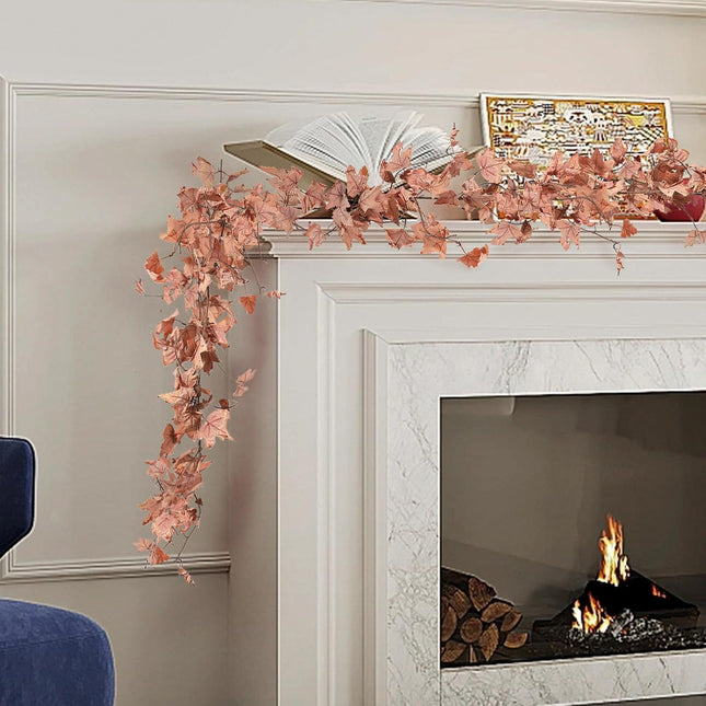 Pink Fall Garland, Fall Garland Maple Leaf, 6FT/PCS for Thanksgiving Christmas Home Outdoor Wedding Decoration (1Pcs) -C