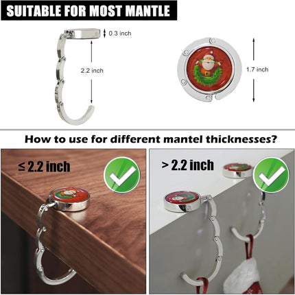 Christmas Stocking Holders for Mantle Set 4,Non-Slip Fireplace Stocking Hooks,Lightweight Metal Stocking Hangers for Mantel Santa Claus Xmas Decoration Party Decor Silver Flat Weighted