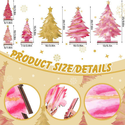 6 Pcs Pink Gold Wooden Christmas Trees Tabletop Decor Rustic Wood Christmas Trees Xmas Centerpieces Table Wooden Signs Farmhouse Table Home Decor for Home Office Farmhouse