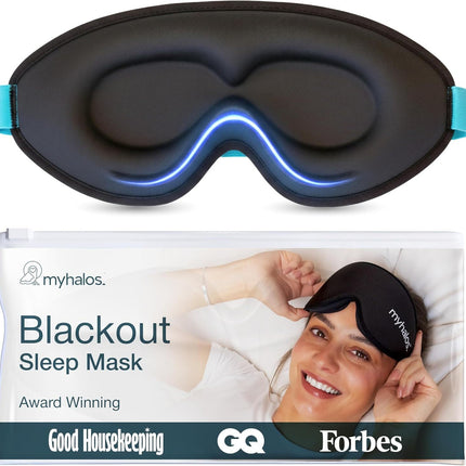 MyHalos Sleep Mask – 3D Blackout Eye Mask for Women & Men, Side Sleepers, Zero Pressure Memory Foam Eyelash Friendly, Breathable,Award-Winning Sleep Aid for Travel (Black, 1 Count (Pack of 1)