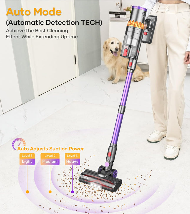 Cordless Vacuum Cleaner, 500W40Kpa Stick Vacuum With Smart Display, Max 60Mins Runtime Vacuum Cleaner For Home, Auto Mode & Antitangle, Lightweight Vacuum For Carpet Hardwood Floor Pet Hair