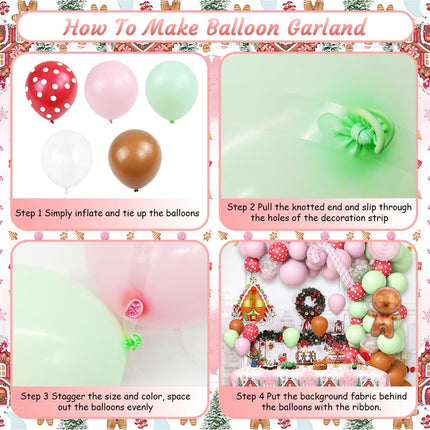 120PCS Christmas Balloon Garland Arch Kit Decorations Pink Green Gingerbread Christmas Balloon Garland with Tablecloth Candyland Candy Cane Christmas Xmas Cookie Holiday Party Decorations