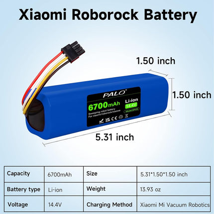 Brr2P4S5200S 6700Mah Battery For Xiaomi Mijia Xiaowa Roborock S50 S51 S52 S55 Mijia S5 S6 Pure T4 T6 1St And 2Nd Generation Robot Vacuum Cleaner