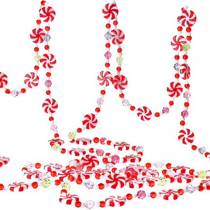 12 Feet Christmas Bead Garland Plastic Candy Swirl Garland Ornament Red and White Peppermint Beaded Garland Christmas Tree Decor for Xmas Party Supplies Holiday Favors Farmhouse Wall Hanging Ornaments