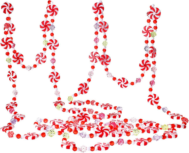 12 Feet Christmas Bead Garland Plastic Candy Swirl Garland Ornament Red and White Peppermint Beaded Garland Christmas Tree Decor for Xmas Party Supplies Holiday Favors Farmhouse Wall Hanging Ornaments
