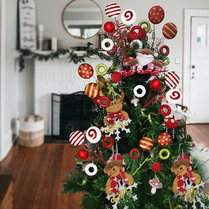 6pcs Christmas Tree Decorations Candy Xmas Picks Lollipop Balls Curly Pick Christmas Striped Glitter Branch Ornament for Xmas Tree Topper Decoration Christmas Holiday Craft Wreath Vase Filler