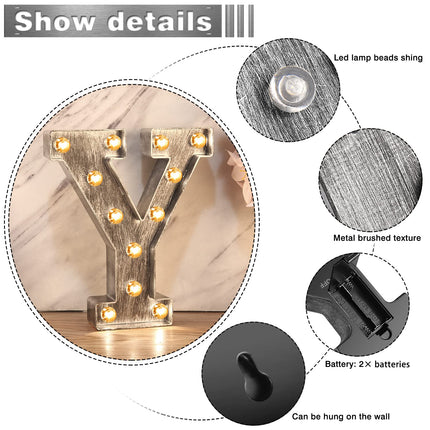 Brushed silver gray LED letters Lights Light Up letters Sign for Night Light Wedding/Birthday Party Battery Powered Christmas Lamp Home Bar Decoration -Y