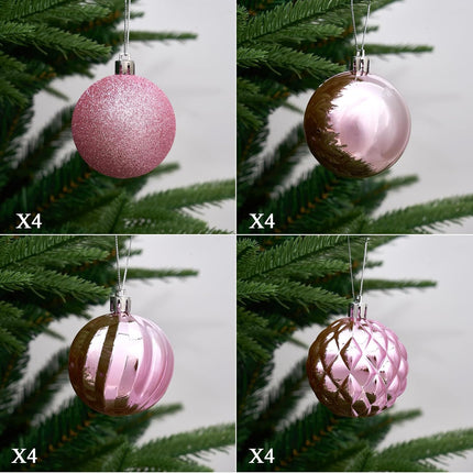 Christmas Ball 24ct 2.36 Inches Pink Mini Xmas Hanging Ornaments for Trees Wreath Garland Wedding Party Home Office Shop Decorations Tier Tray Vase Filler