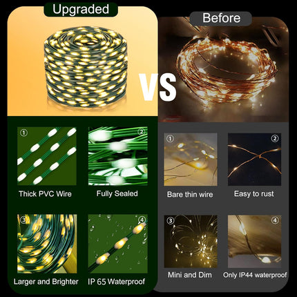 Solar Christmas Lights,600 LED Solar String Lights 196ft 8 Modes Outdoor Solar Christmas Lights for Xmas Trees,Festival,Garden,Balcony,Christmas Decoration,Warm White