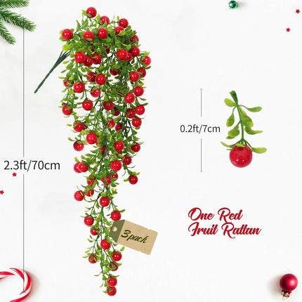 RECUTMS Artificial Hanging Berry Garland 2.3FT Red Berry Garland with Leaves Artificial Christmas Berry Wall Decorations Indoor Home Mantel Decor Outdoor Courtyard Thanksgiving Decoration (Red)