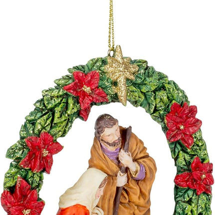 Kurt Adler Nativity Wreath Christmas Ornament 4 1/4 inches