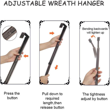 Myfolrena Wreath Hanger Adjustable Door Hanger Wreath Hanger for Front Door 15-24inch,Over The Door Wreath Hanger, Hold Up 20lb (Black-1 Pack)