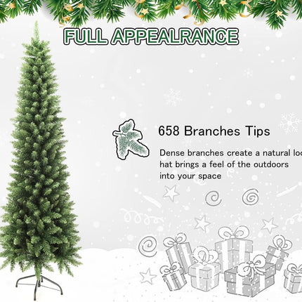 658 Tips Artificial Pencil Christmas Tree, 6ft Pure Xmas Pine Trees with Metal Stand Perfect for Christmas/Parties/Holiday Indoor Outdoor Decoration