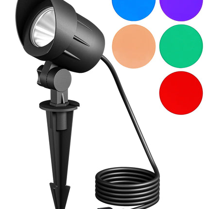 EDISHINE Christmas 120V Spotlight Outdoor, Plug in Outdoor LED Spot Light with 5 Lenses, 10W 900LM 5000K, One-Piece Die-cast Aluminum, IP65 Landscape Lighting for Holiday Yard Flag Tree