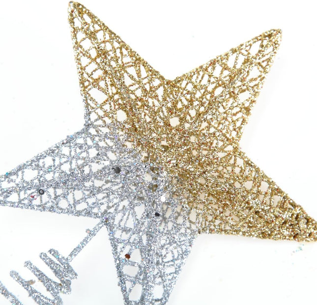 Christmas Tree Topper Star Hollow Out Treetop Xmas DIY Christmas Tree Gold Silver Gradient Sparkle Stars Ornaments Accessories