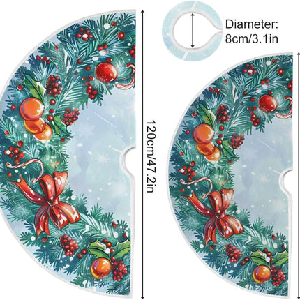 Holly Wreath Christmas Tree Skirt 36 inches, Snow Christmas Wreath Christmas Tree Mat for Decorations Holiday Party