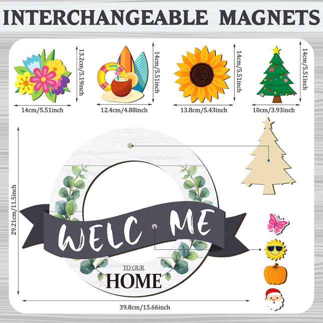 Geetery 24 Pcs Interchangeable Welcome Sign for Front Door Seasonal Icons Front Door Decor with Reversible Door Wreaths for DIY Autumn Halloween Thanksgiving Christmas Home Door Decor