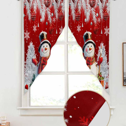 Christmas Red Snowman Swag Valance Curtains for Kitchen 36"W x 36"L Christmas Ball Xmas Tree Short Swag Topper for Small Windows Winter Snowflake Rod Pocket Curtains for Bedroom Bathroom Living Room