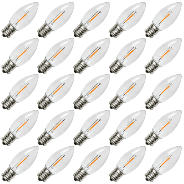 25 Pack C9 LED Replacement Light Bulb, C9 LED Bulbs for Christmas Outdoor String Lights, E17 Intermediate Base, Commercial Grade Holiday Bulbs 2200K