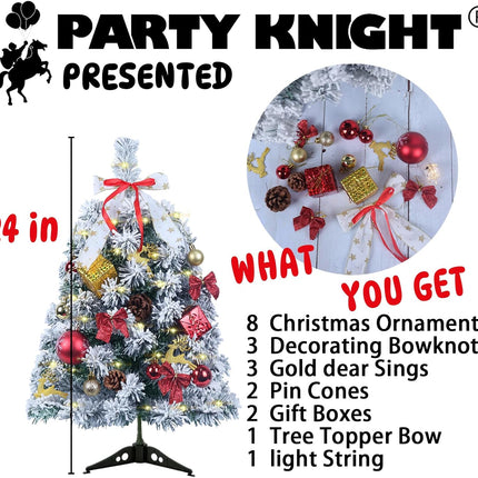 Small Christmas Tree - Mini Christmas Tree, Flocked Christmas Tree Small, Christmas Tree with Decorations, 2 Ft Christmas Tree, 24" Tabletop Christmas Tree