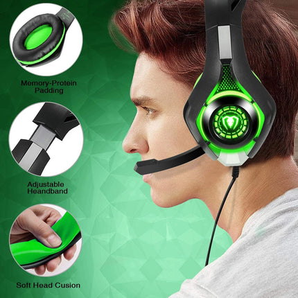 3.5mm PS4 Gaming Headset Headphone with Microphone and LED Light Compatible with Playstation 4, PS5, Xbox one, PC (Green)