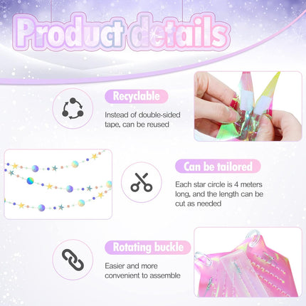 Jerify 37 Pieces Home Iridescent Holographic Garland Iridescent Party Supplies Kit Christmas Snowflake Hanging Honeycomb Ball Decorative Christmas Paper Fan Snowflake Garlands Star Hanging Swirl Disco