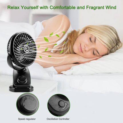 F170 Clip On Fan Auto Rotation Personal Fan 5000 Mah Battery Operated Fan, Usb Desk Fan Stepless Speeds Control, Powerful Airflow