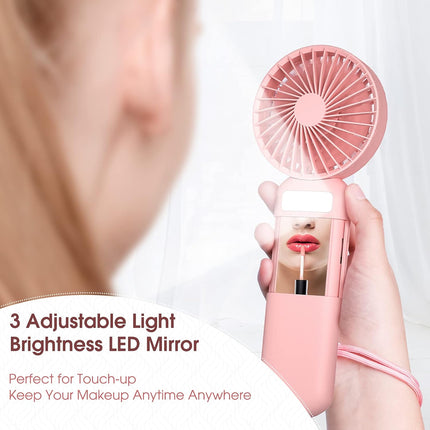 Mini Handheld Fan, Portable Fan Battery Operated, Small Personal Fan Usb Rechargeable, 3 Speed Adjustable Hand Fan With Mirror