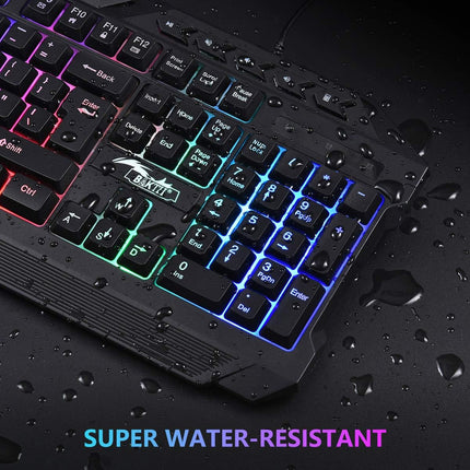 Multiple Color LED Rainbow Backlit Wired Gaming Keyboard and Mouse Combo, USB Ergonomic Computer Keyboard with 7 Colors 3600DPI 6 Button Mouse for PC Windows Mac Game and Work