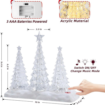 Tabletop Christmas Tree with Light and Music - Battery Operated Crystal Clear Acrylic Christmas Tree Light with 8 Christmas Songs for Tabletop Home Office Holiday Decorations , Warm White