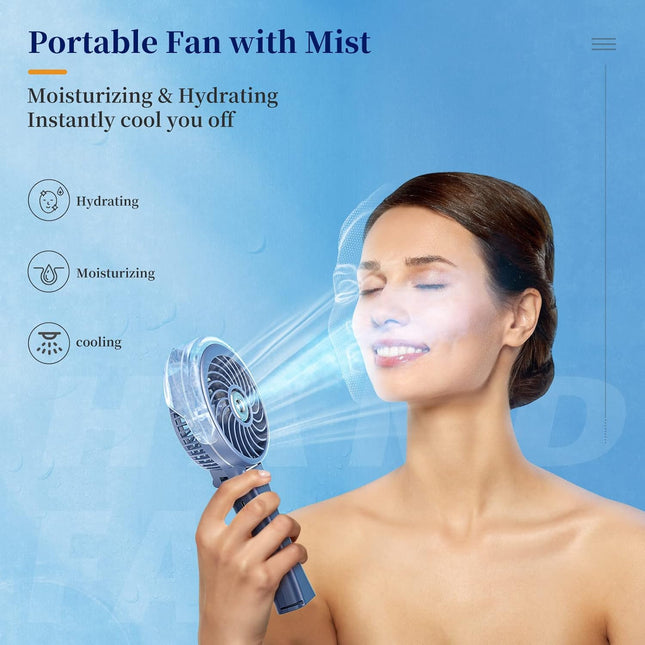 Handfan Upgraded Portable Misting Fan, 34Ml Handheld Personal Mister Fan Rechargeable, Battery Operated Spray Water Mist Fan
