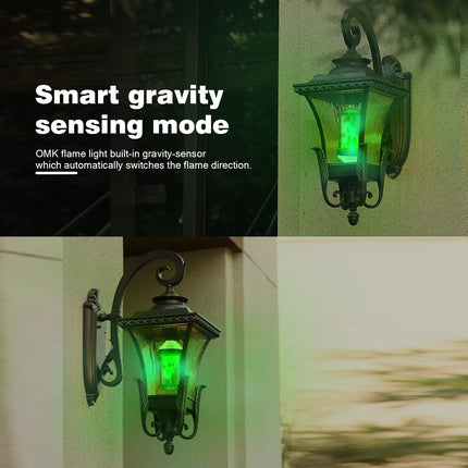 OMK - Christmas Decorations LED Flame Effect Light Bulbs - est d 4 Modes Green Fire Simulated Lamps - Holiday/Christmas s/Indoor/Outdoor Decoration Lights (2Pack)